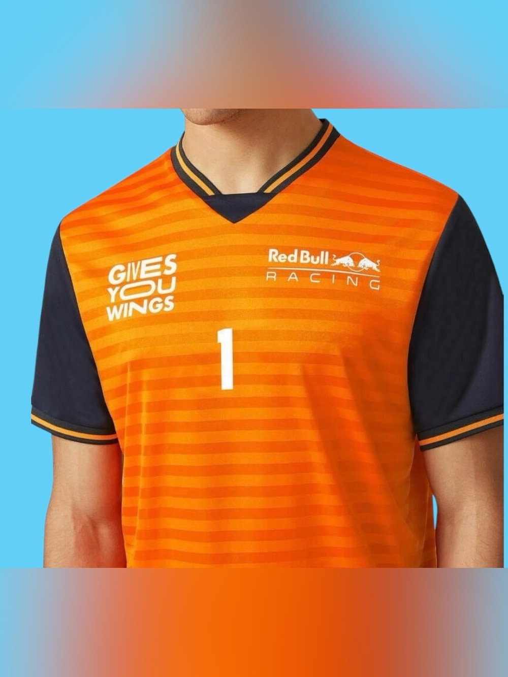 Red Bull Racing F1 Men's Max Verstappen Soccer Jersey Style T-Shirt - Orange
